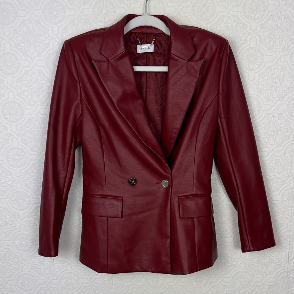 Motivi Burgundy‎ Faux Leather Blazer Jacket Women’s Size US 8 Red Wine